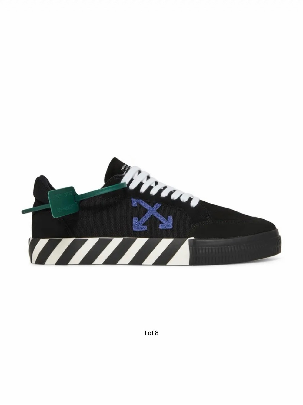 Off-White vulcanized  Black Low-Top Sneaker with Blue Logo and Green Zip Tie